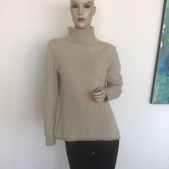 Lafayette 148 New York Sweaters - Lafayette 148 New York Beige Tan Turtleneck 100% Cashmere Sweater Old Money L